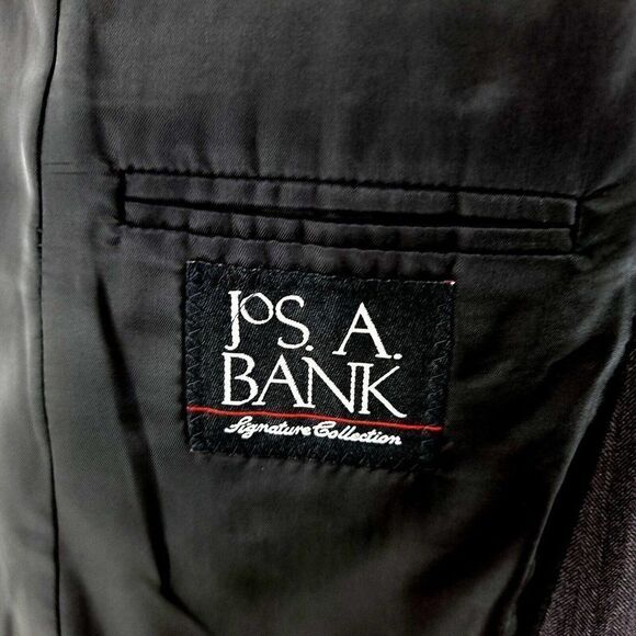 Jos A Bank Signature‎ Wool 2 Button Blazer 40R Gray Herringbone - Picture 7 of 11